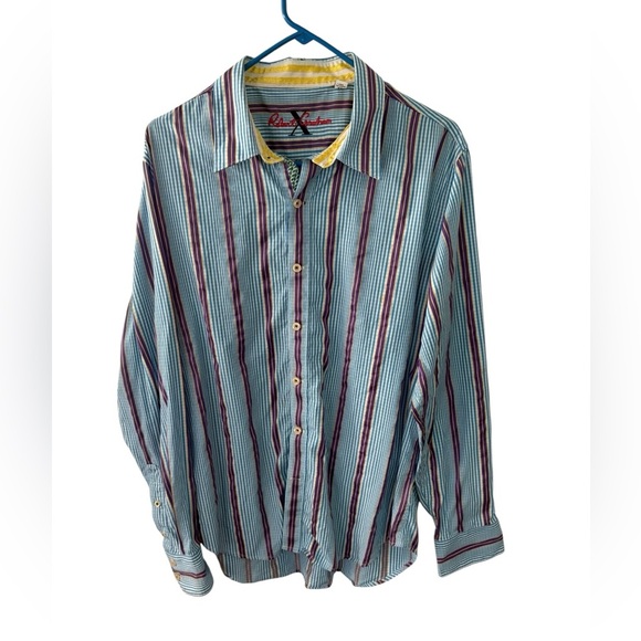 Robert Graham Button Down Shirt XL Men's Blue Purple White Tailored Fit Preppy - Picture 1 of 7